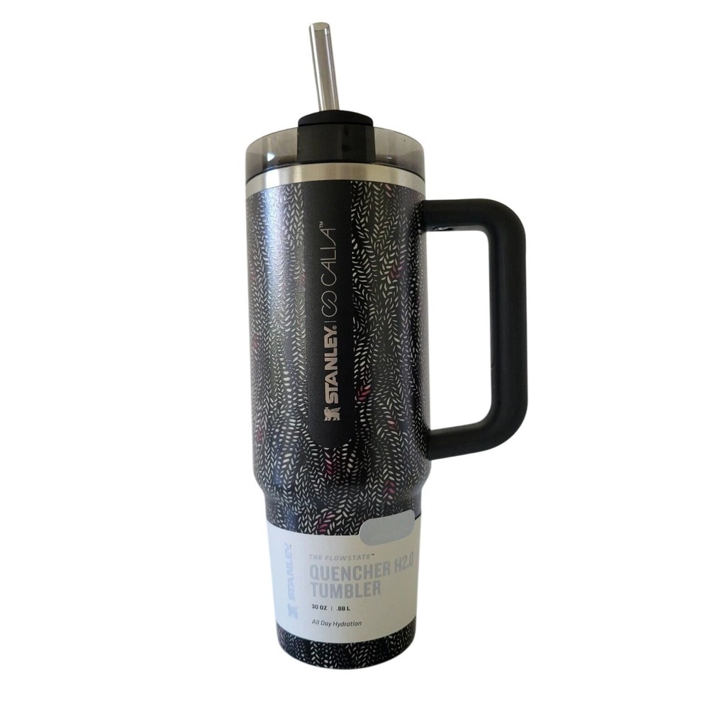 Stanley x Calia Quencher H2.0 FlowState 30oz Tumbler Black Knit Pattern NEW